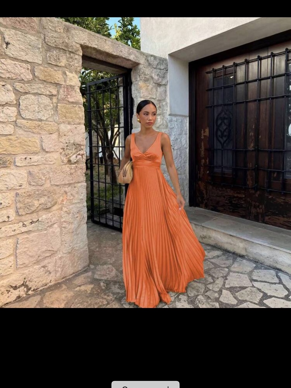 SHEIN Orange Pleated V-Neck Maxi Dress